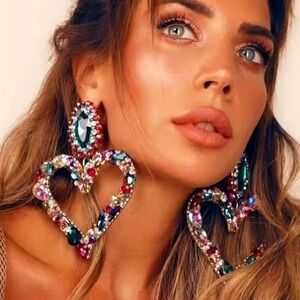 Anthropologe heart Multicolor Gemstone Statement earrings
